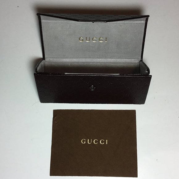 Gucci Faux Leather Embossed Sunglass/Eyeglass Triangle Case Brown W/ Cloth EUC - Picture 4 of 7